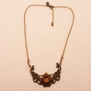 Lisa Marie Brass Tone Prong Set Citrine Rhinestone necklace